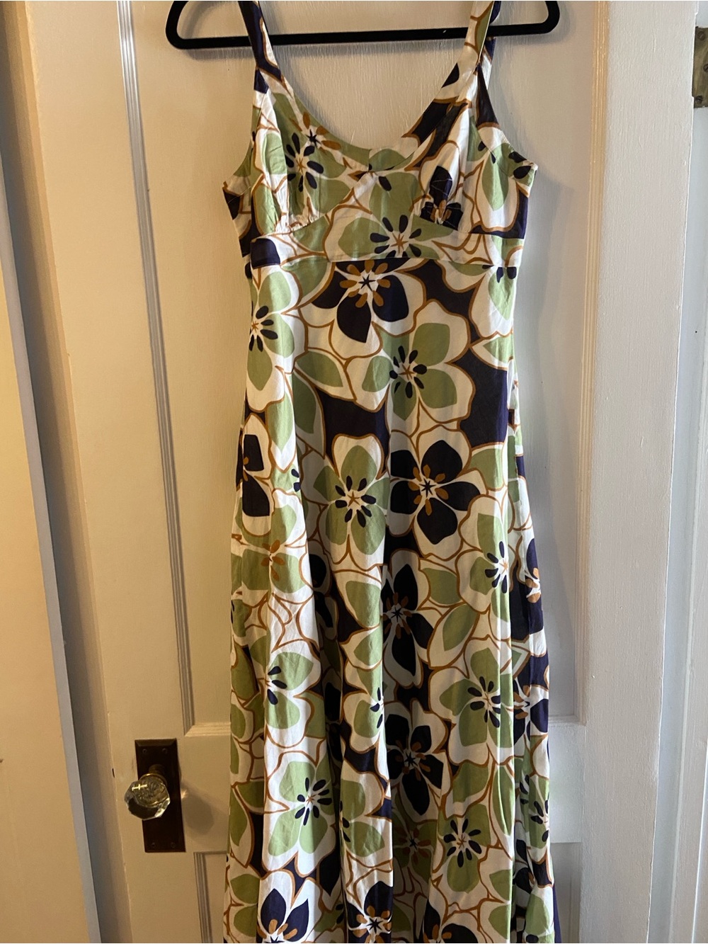 Floral Maxi Sundress in Green, Navy & Cream